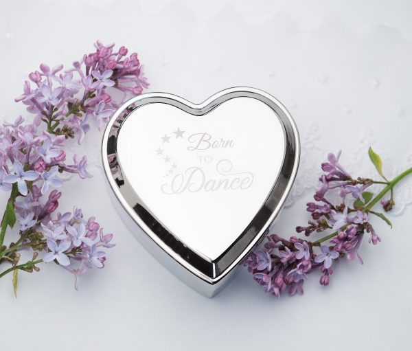 Custom Silver or Gold Heart Dance Jewelry Box with Engraving for Girls