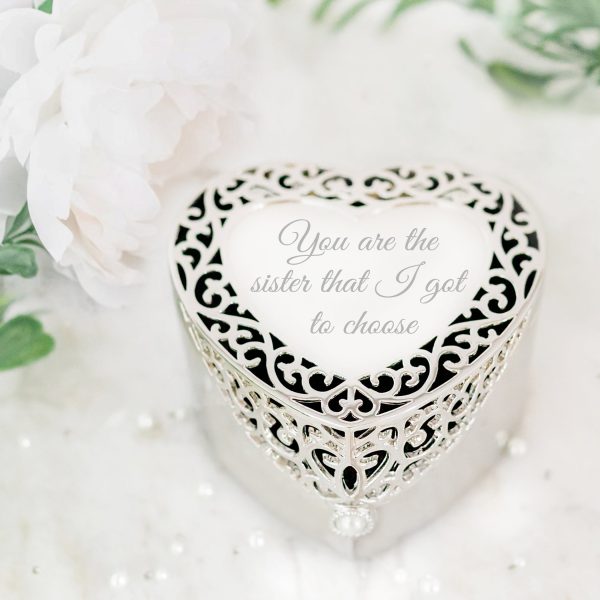 Custom Silver Filigree Heart Jewelry Box with Engraving for Girls