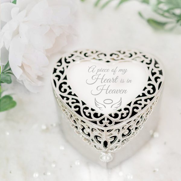 Custom Silver Filigree Heart Jewelry Box with Engraving for Girls