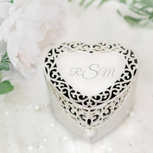 Custom Silver Filigree Heart Jewelry Box with Engraving for Girls