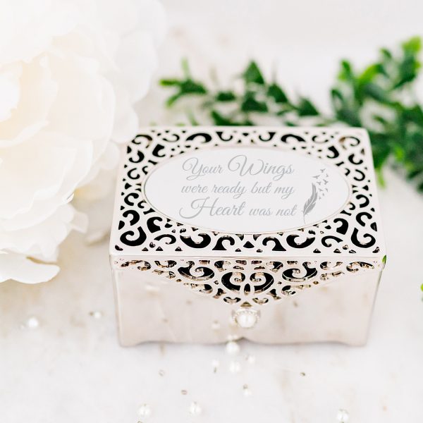 Custom Silver Filigree Rectangle Jewelry Box with Engraving for Girls