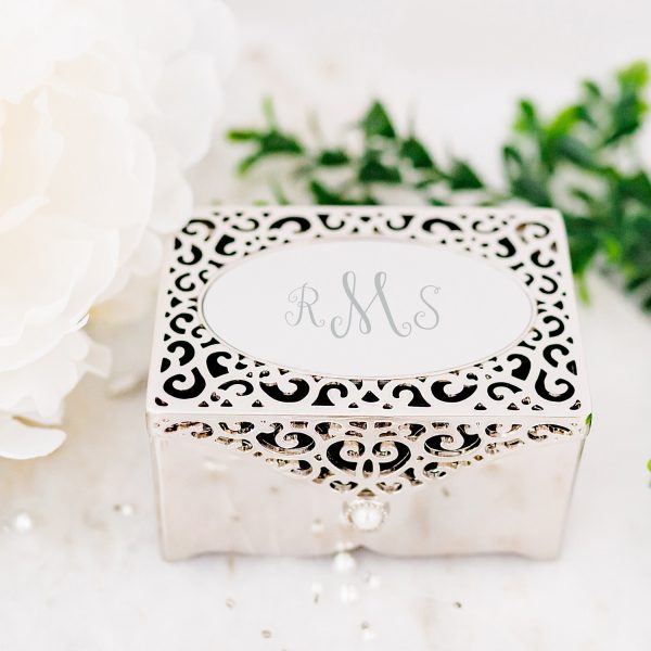 Custom Silver Filigree Rectangle Jewelry Box with Engraving for Girls