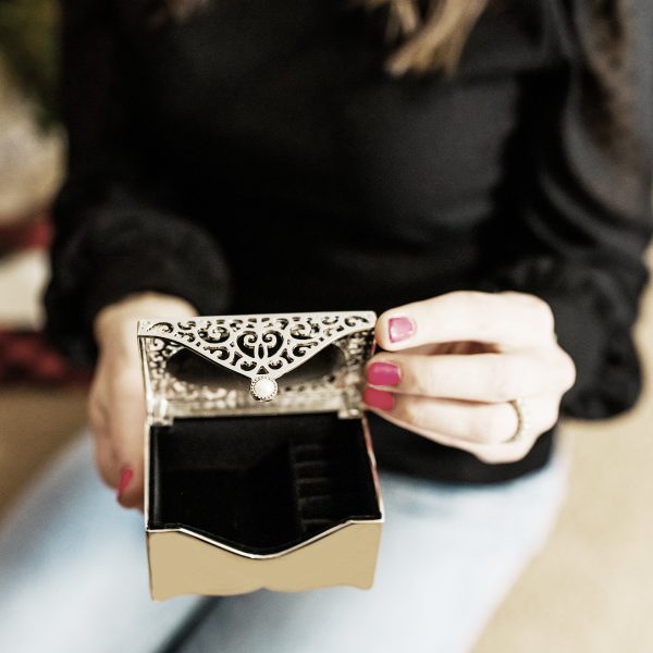 Custom Silver Filigree Rectangle Jewelry Box with Engraving for Girls