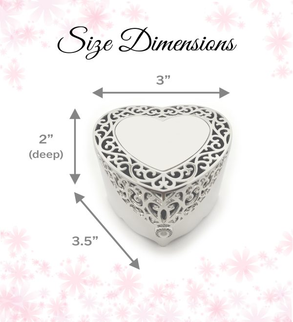 Custom Silver Filigree Heart Jewelry Box with Engraving for Girls
