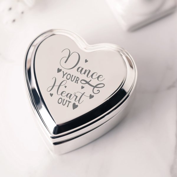Custom Silver or Gold Heart Dance Jewelry Box with Engraving for Girls