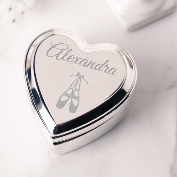 Custom Silver or Gold Heart Dance Jewelry Box with Engraving for Girls