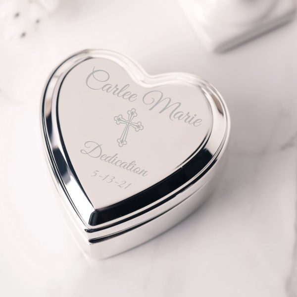 Custom Gold or Silver Heart Jewelry or Keepsake Box with Personalized Engraving