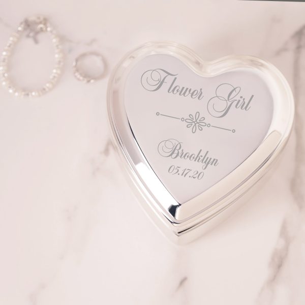 Custom Gold or Silver Heart Jewelry or Keepsake Box with Personalized Engraving