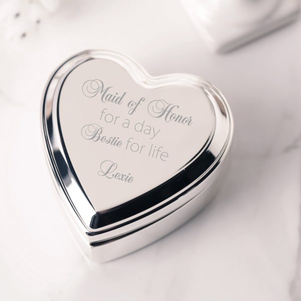 Custom Gold or Silver Heart Jewelry or Keepsake Box with Personalized Engraving