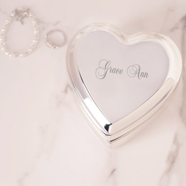 Custom Gold or Silver Heart Jewelry or Keepsake Box with Personalized Engraving