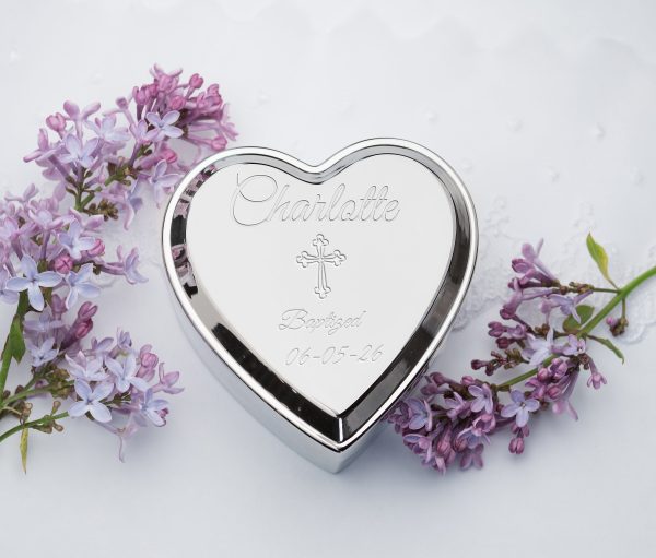 Custom Gold or Silver Heart Jewelry or Keepsake Box with Personalized Engraving