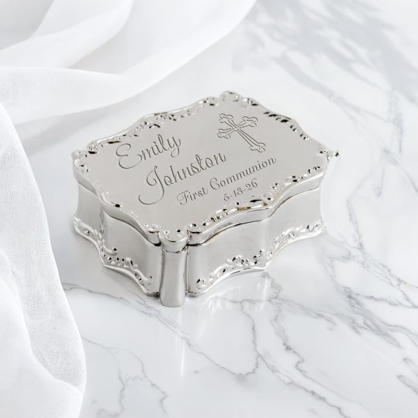 Custom Gold or Silver Rectangle Jewelry Box with Personalized Engraving