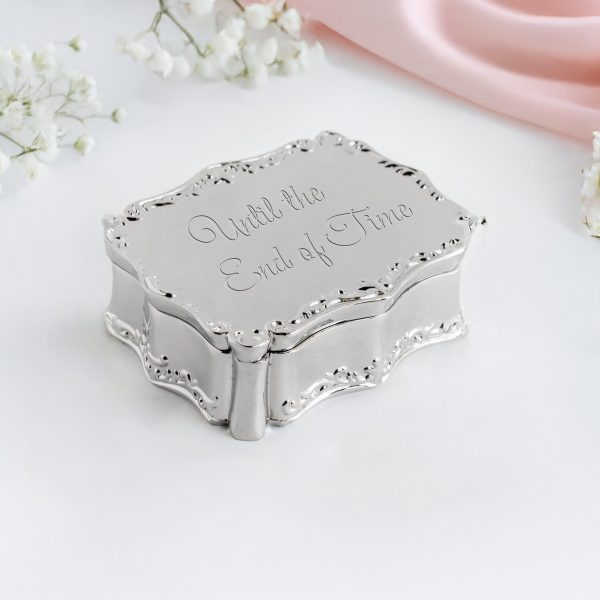 Custom Gold or Silver Rectangle Jewelry Box with Personalized Engraving