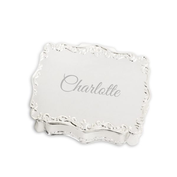 Custom Gold or Silver Rectangle Jewelry Box with Personalized Engraving