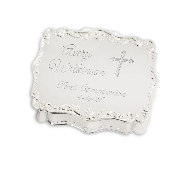 Custom Gold or Silver Rectangle Jewelry Box with Personalized Engraving