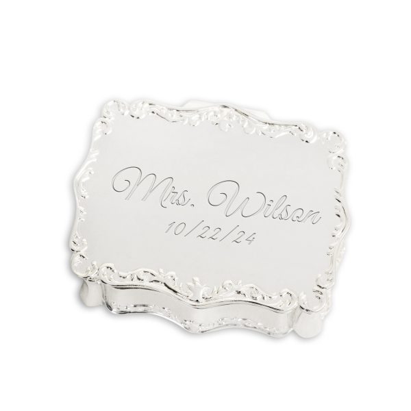 Custom Gold or Silver Rectangle Jewelry Box with Personalized Engraving