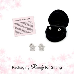 Sterling Silver Kid’s Hollow Star CZ Screw-Back Earrings