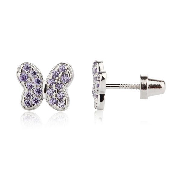Sterling Silver Kid’s Birthstone Butterfly Earrings for Toddlers and Girls