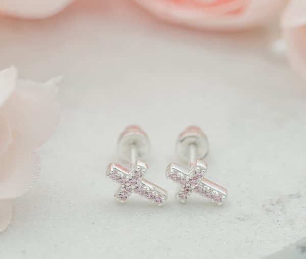 Guiding Light Children’s Cubic Zirconia Cross Screwback Earring