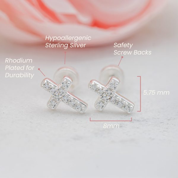 Guiding Light Children’s Cubic Zirconia Cross Screwback Earring