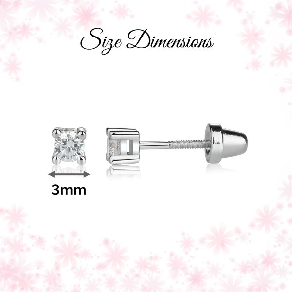 Sterling Silver Kid’s Clear CZ Stud Earrings