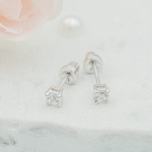 Sterling Silver Kid’s Clear CZ Stud Earrings