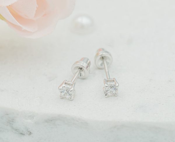 Sterling Silver Kid’s Clear CZ Stud Earrings