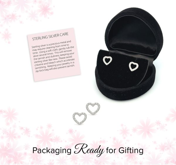 Sterling Silver Heart Earrings with CZs and Screw Backs for Kids