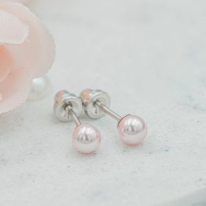 Sterling Silver Child’s Pink High-End Simulated Pearl Screw Back Earrings