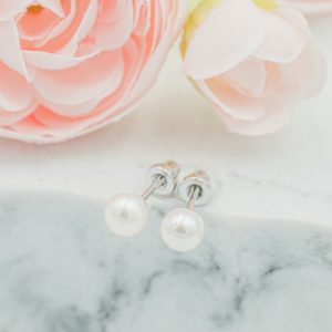 Sterling Silver Child’s White Freshwater Pearl Earrings