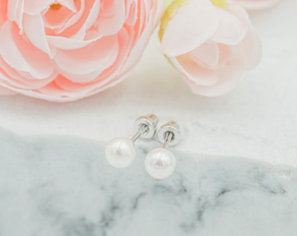 Sterling Silver Child’s White Freshwater Pearl Earrings