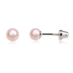 Sterling Silver Child's Pink High-End Simulated Pearl Screw Back Earrings - Cherished Moments Jewelry