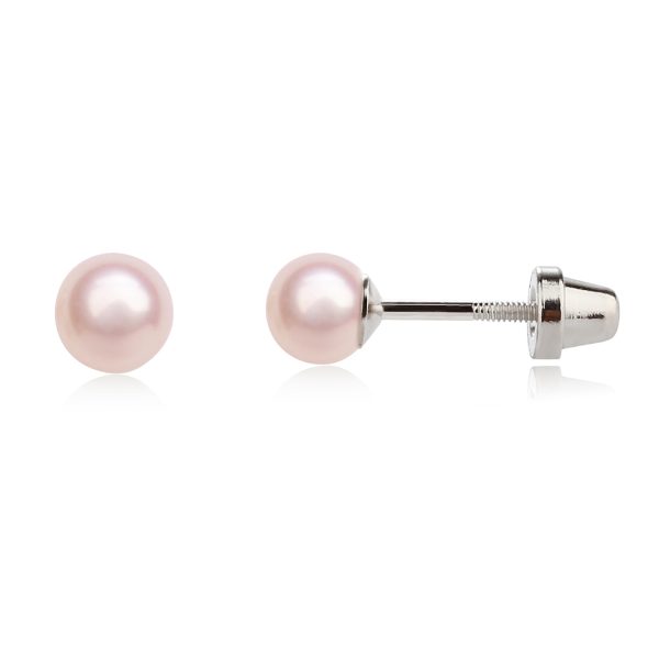 Sterling Silver Child's Pink High-End Simulated Pearl Screw Back Earrings - Cherished Moments Jewelry