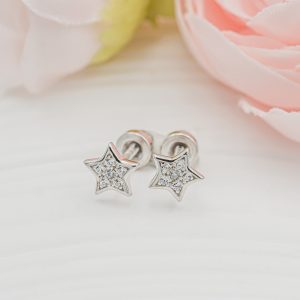 Sterling Silver Kid’s Star CZ Screw-Back Earrings