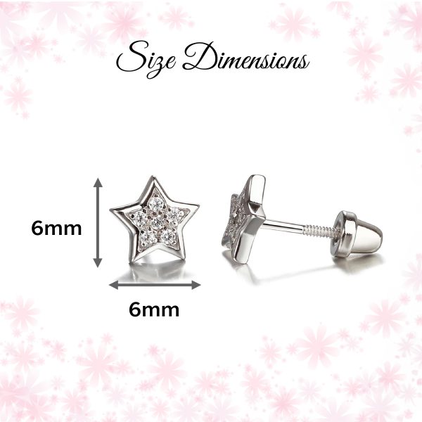 Sterling Silver Kid’s Star CZ Screw-Back Earrings