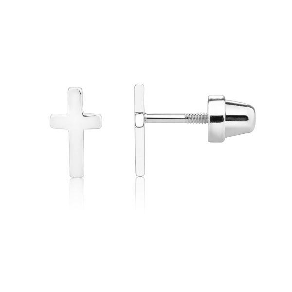 Divinely Devoted Girl’s Sterling Silver Cross Screwback Earrings
