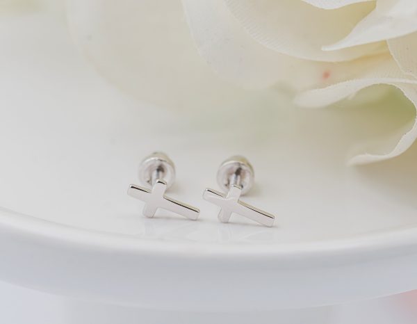 Divinely Devoted Girl’s Sterling Silver Cross Screwback Earrings