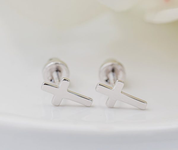 Divinely Devoted Girl’s Sterling Silver Cross Screwback Earrings