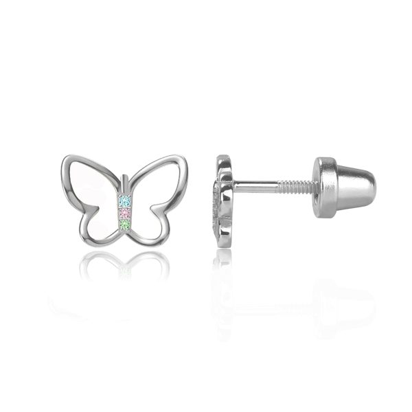 Kid’s Sterling Silver Pink or Rainbow Butterfly Earrings with Cubic Zirconias