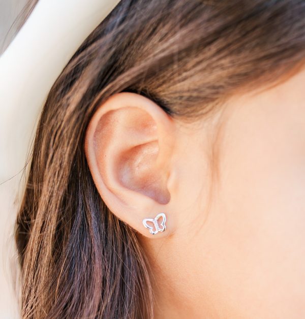 Kid’s Sterling Silver Pink or Rainbow Butterfly Earrings with Cubic Zirconias