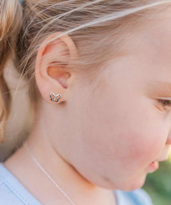 Kid’s Sterling Silver Pink or Rainbow Butterfly Earrings with Cubic Zirconias