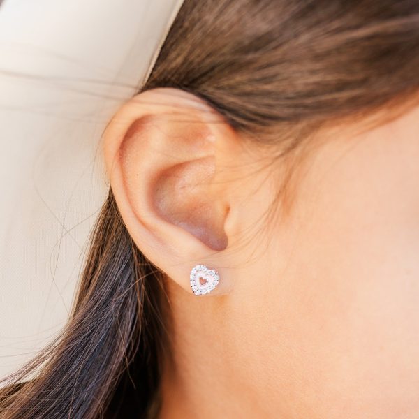 Sterling Silver Children’s Pink Heart Earrings for Little Girls