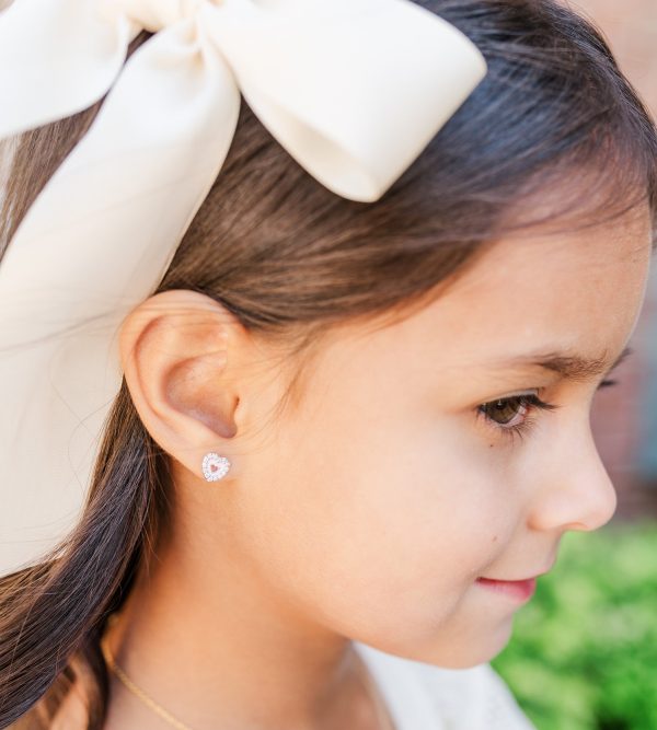 Sterling Silver Children’s Pink Heart Earrings for Little Girls