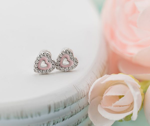 Sterling Silver Children’s Pink Heart Earrings for Little Girls