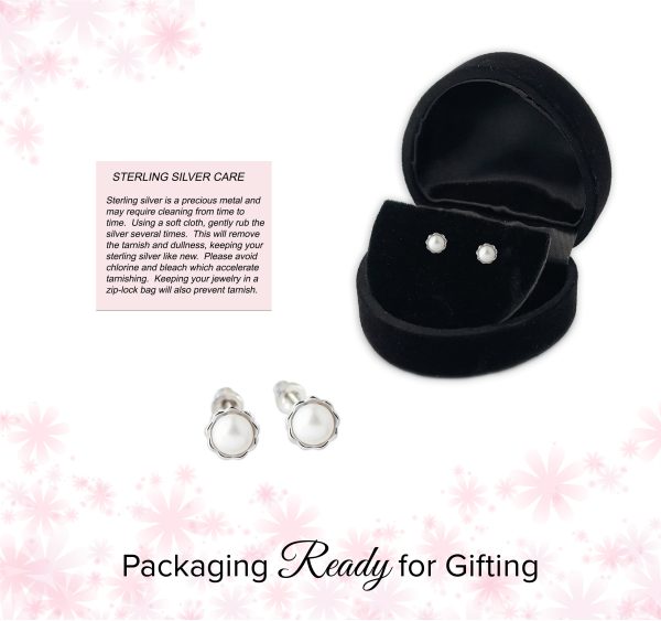 Sterling Silver Child’s Freshwater Pearl Screw Back Earrings with Scalloped Edge