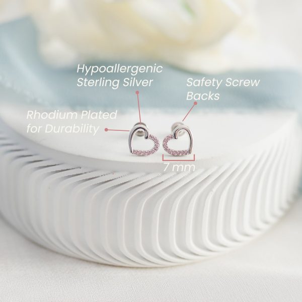 Sterling Silver Pink Floating Heart Earrings for Babies, Toddlers and Kids