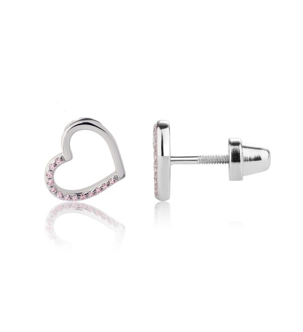 Sterling Silver Pink Floating Heart Earrings for Babies, Toddlers and Kids