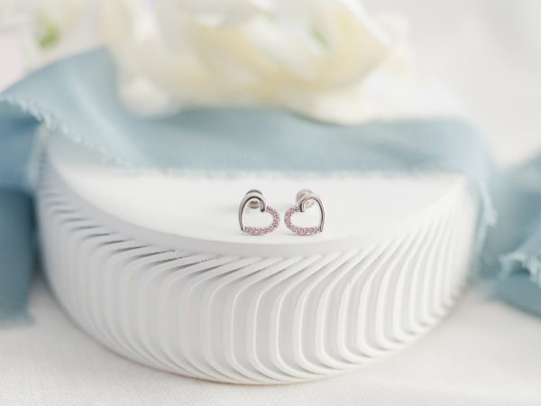 Sterling Silver Pink Floating Heart Earrings for Babies, Toddlers and Kids