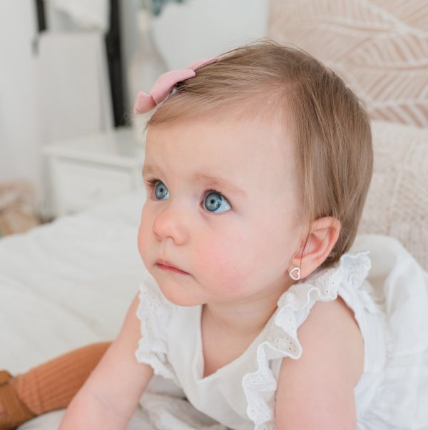 Sterling Silver Pink Floating Heart Earrings for Babies, Toddlers and Kids