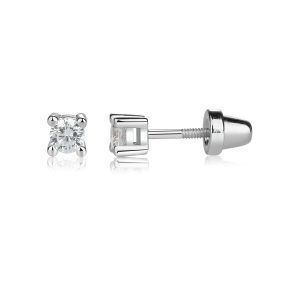 Sterling Silver Kid's Clear CZ Stud Earrings - Cherished Moments Jewelry